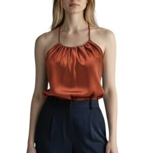 Nicole Miller Women’s Satin Halter Tank Top Rust | Size XS New